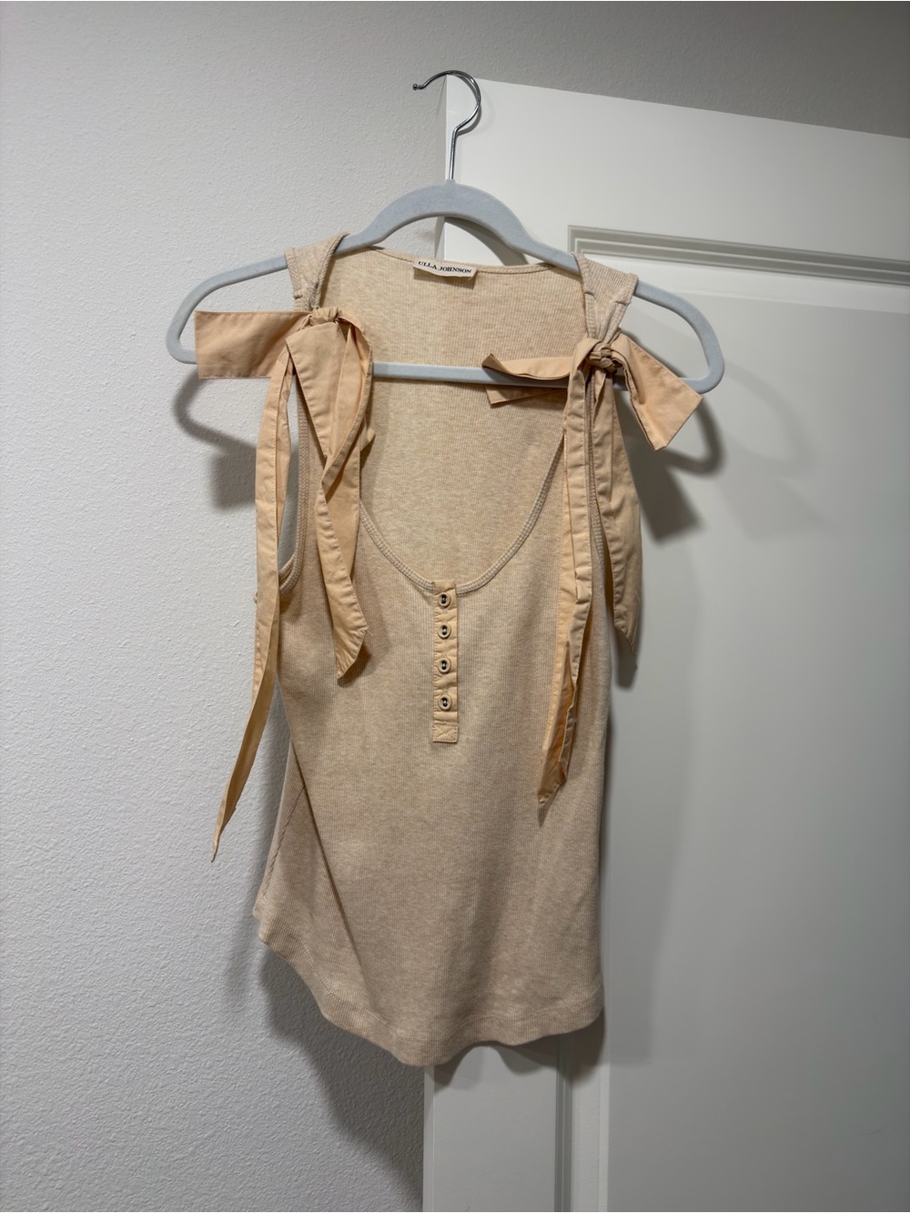 Ulla Johnson Beige Tie-Shoulder Button-Front Tank